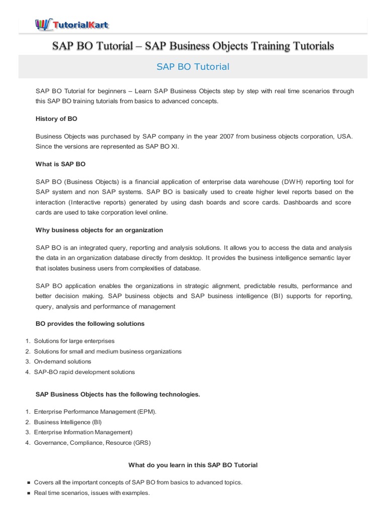 Sap Bo Tutorial Pdf | Business Intelligence Launch Pad User Guide – PUQUM