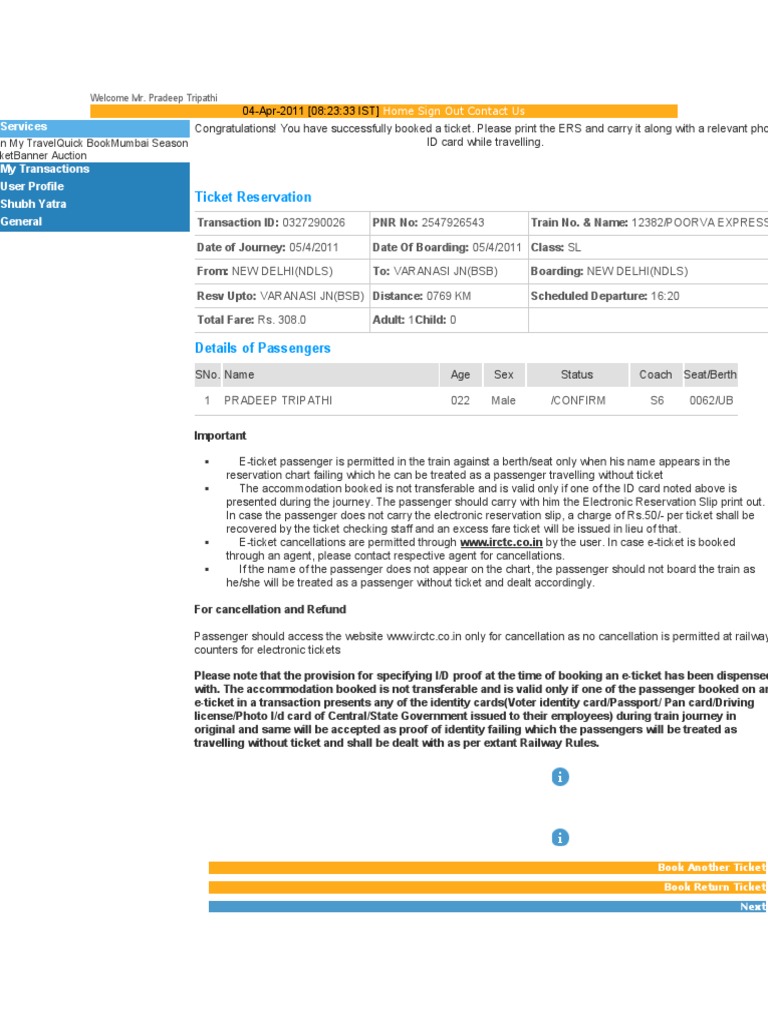 Irctc | PDF | Identity Document | Document