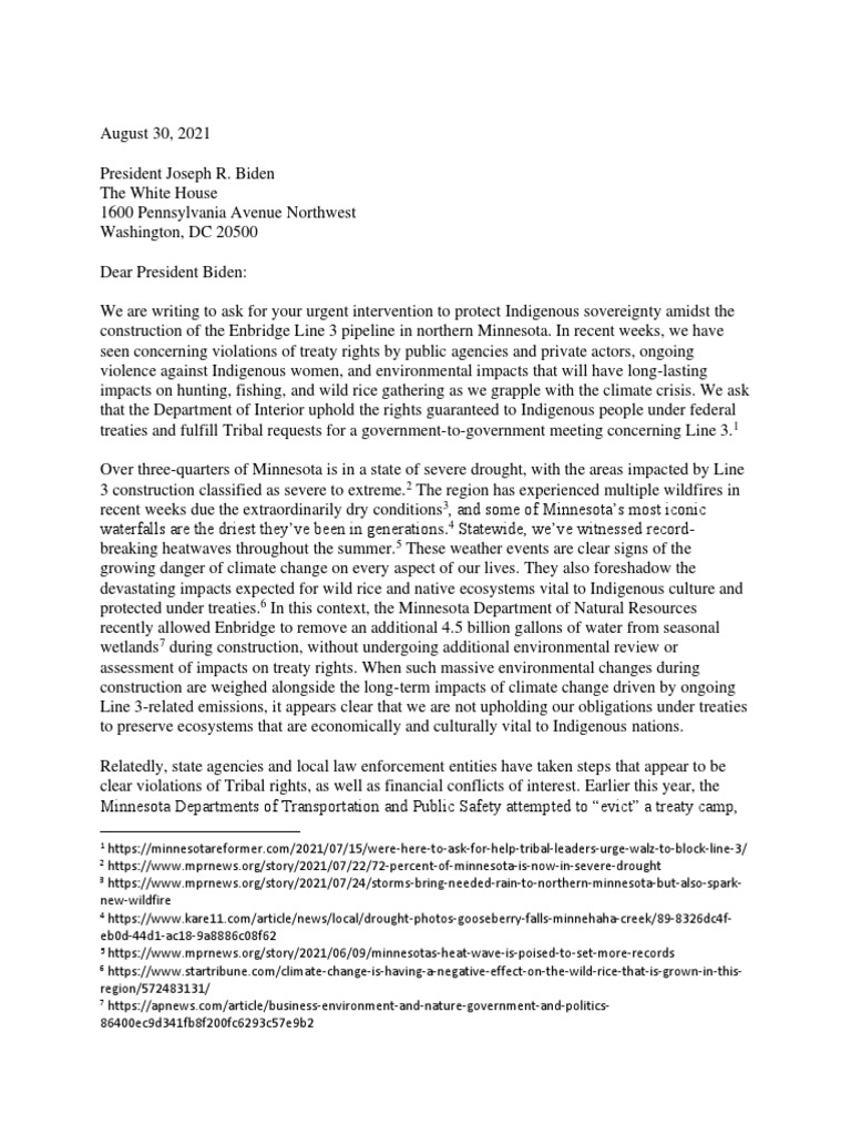 Letter To Biden On Line 3 Rep Ilhan Omar | PDF | Police