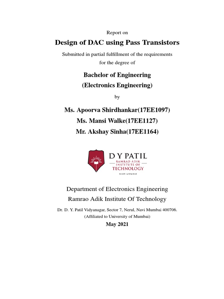 Design of an 8Bit DigitaltoAnalog Converter Using Pass Transistors