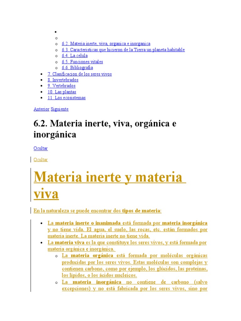 Materia Inerte y Materia Viva | PDF | Biomoléculas | Organismos