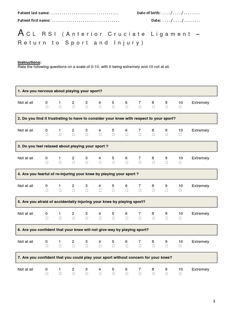 CL RSI (Anterior Cruciate Ligament Return To Sport and Injury) PDF
