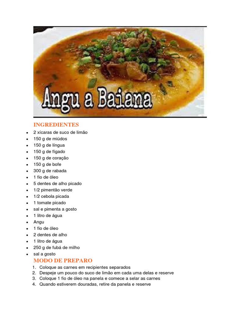 Receita Tradicional de Angu à Baiana | PDF | Bem-estar | Ciências e ...