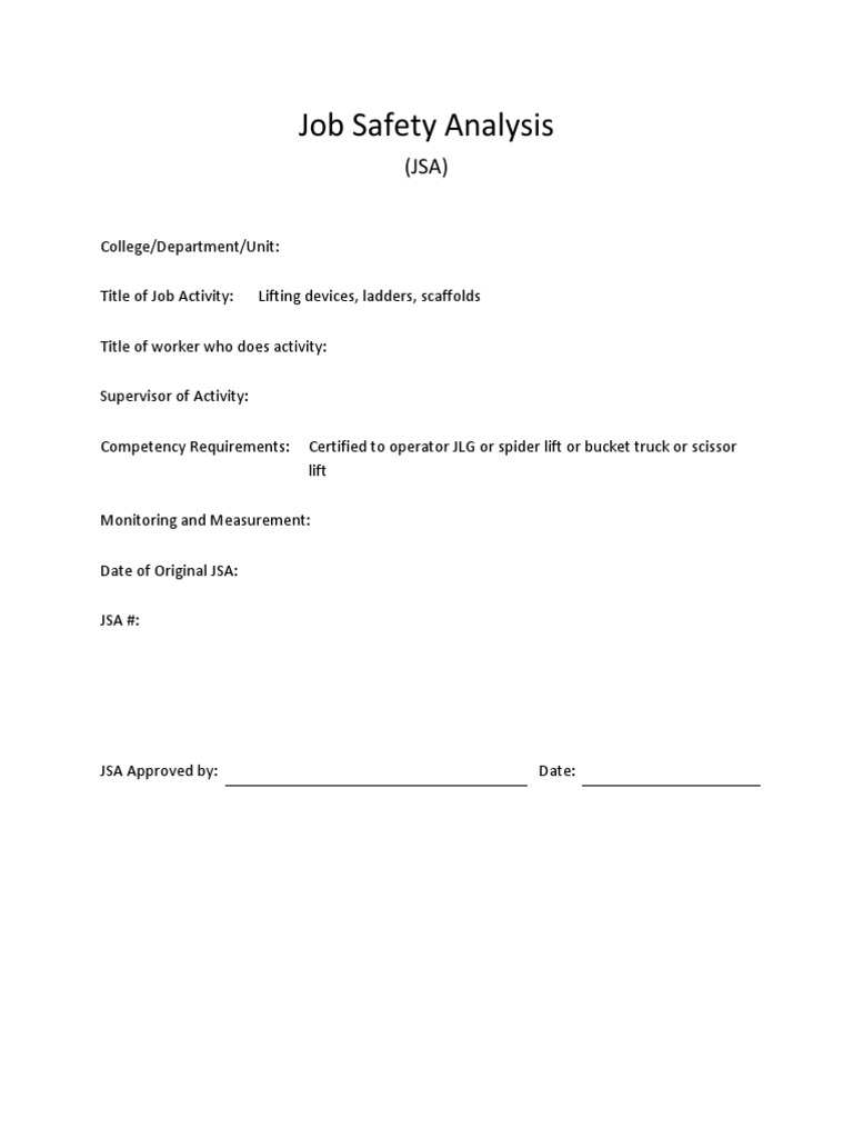 Job Safety Analysis for Lifting Equipment | PDF | Ladder | Safety