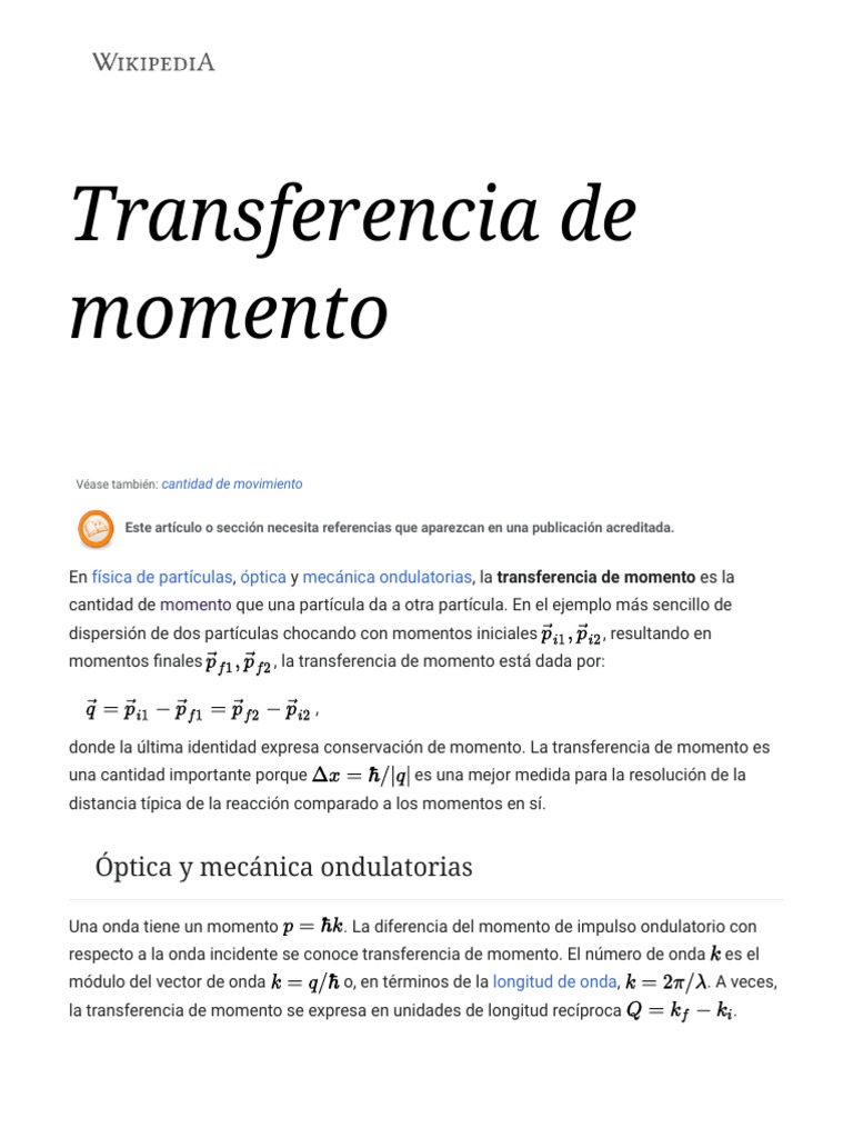 Transferencia de Momento - Wikipedia, La Enciclopedia Libre | PDF