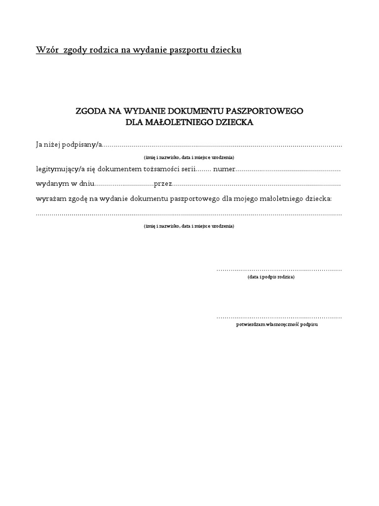 Wzor Zgody Na Wydanie Paszportu PDF
