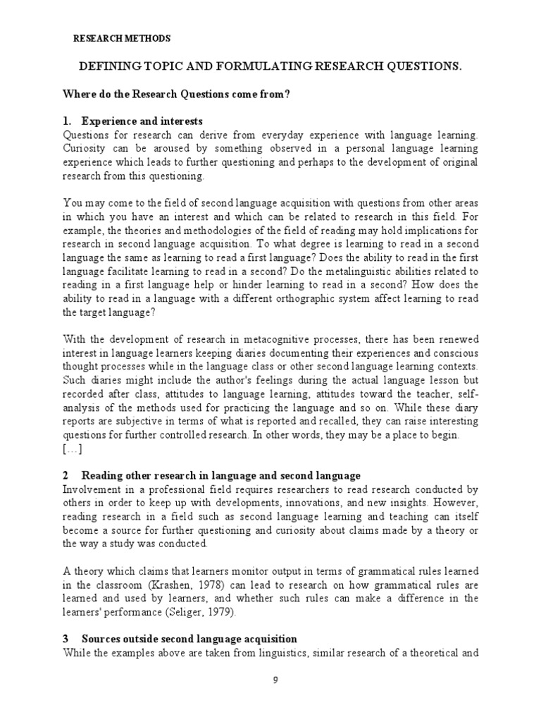 Research Questions in Language Acquisition | PDF | Second Language ...