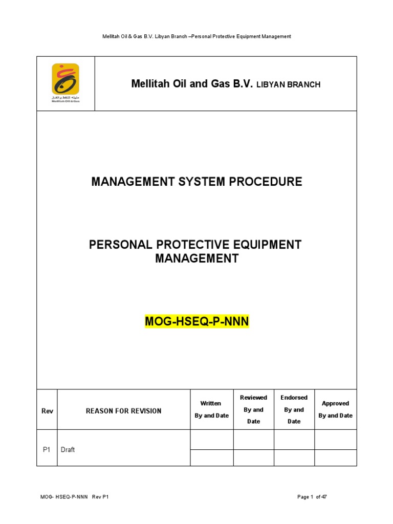 PPE Management Procedure Overview | PDF | Personal Protective Equipment ...