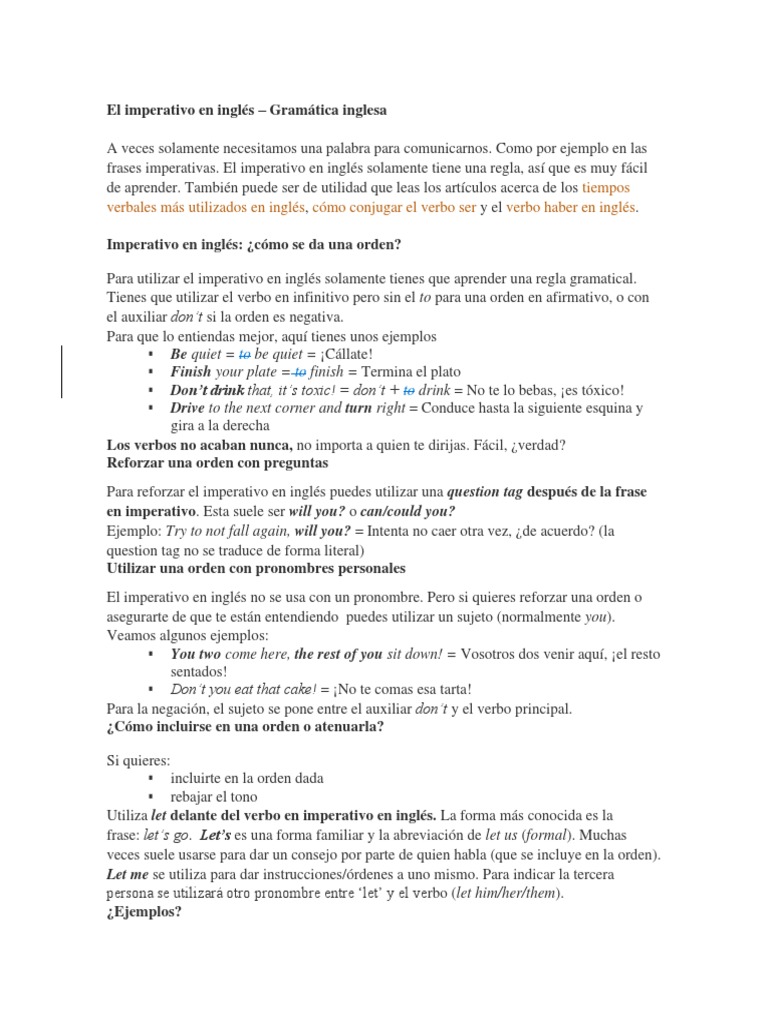 El Imperativo en Inglés | PDF | Verbo | Gramática inglesa