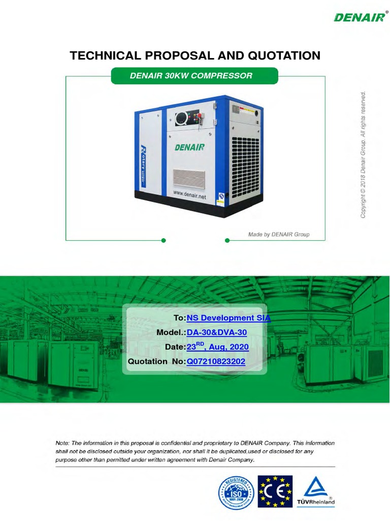 DENAIR 30KW Compressor Quotation | PDF | Electric Motor | Mechanical ...