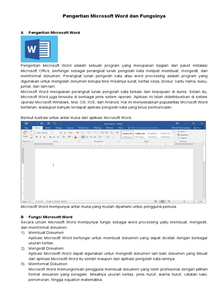 Ms. Word Dan Fungsinya | PDF