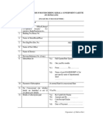 Application Form For Subscribing Kerala Government Gazette (In Duplicate