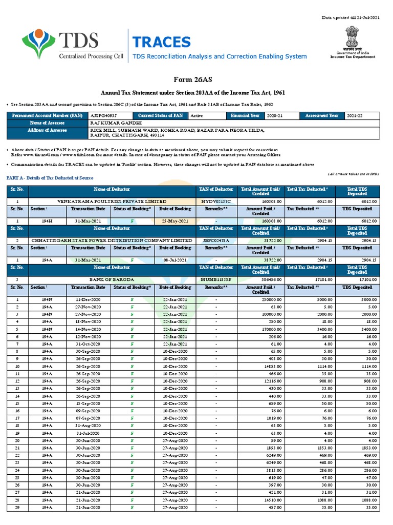 Form 26 AS | PDF | Transaction Account | Taxes