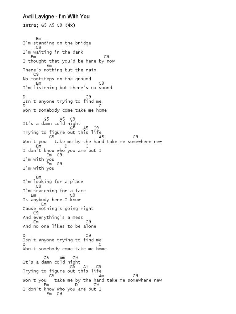 Avril Lavigne Im With You PDF Number One Singles Songs Written