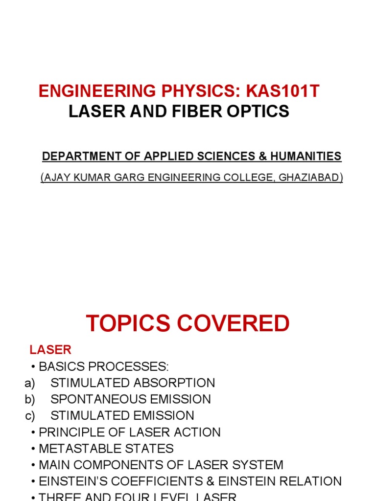 Laser and Fiber Optics PDF Optical Fiber Laser