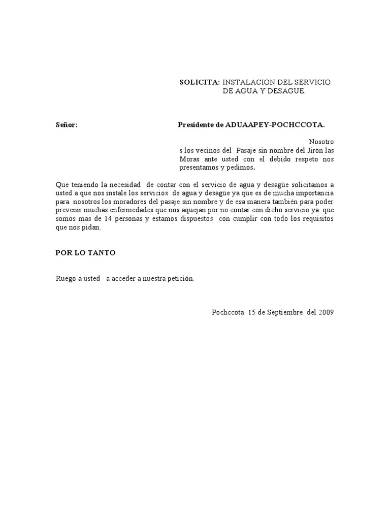 Solicitud de Agua y Desagüe en Pochccota | PDF | Tecnología