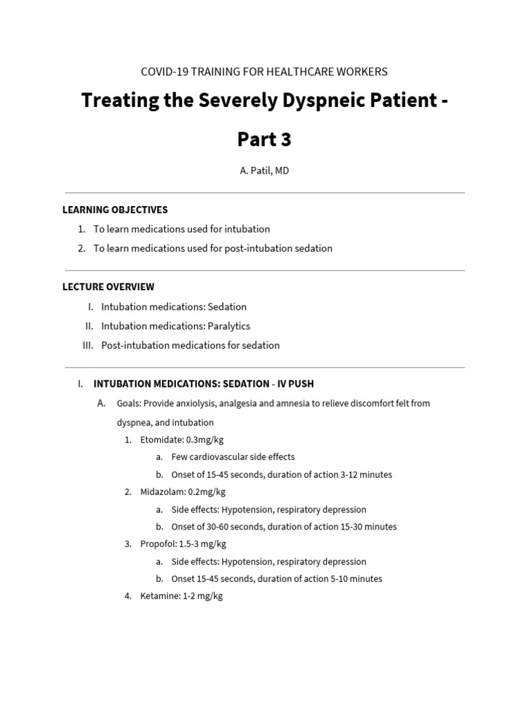 Treating The Severely Dyspneic Patient Covid19 Training For