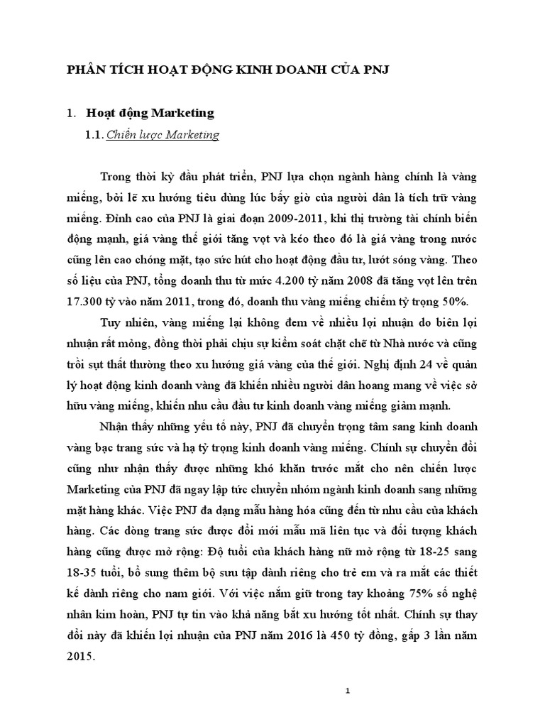 Phân Tích Ho T Đ NG Kinh Doanh C A PNJ | PDF
