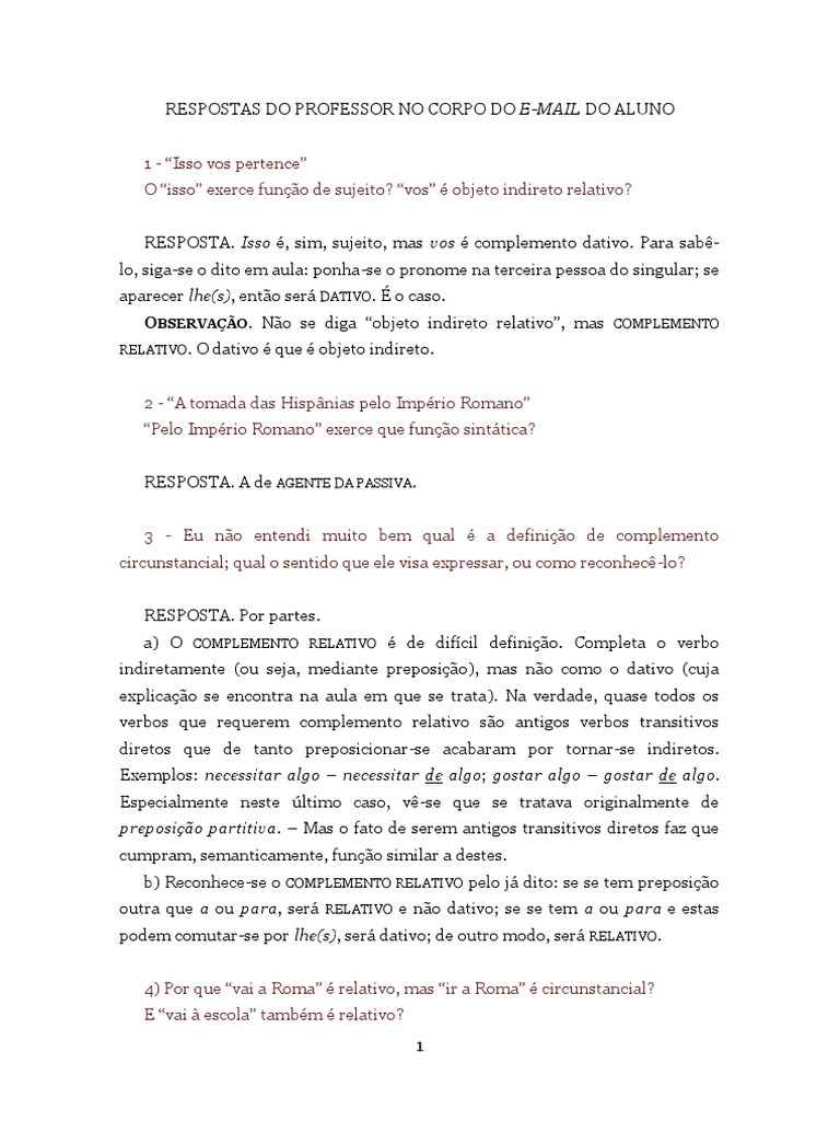 172) Respostas A Dúvidas - Muitas Questões | PDF | Assunto (gramática ...