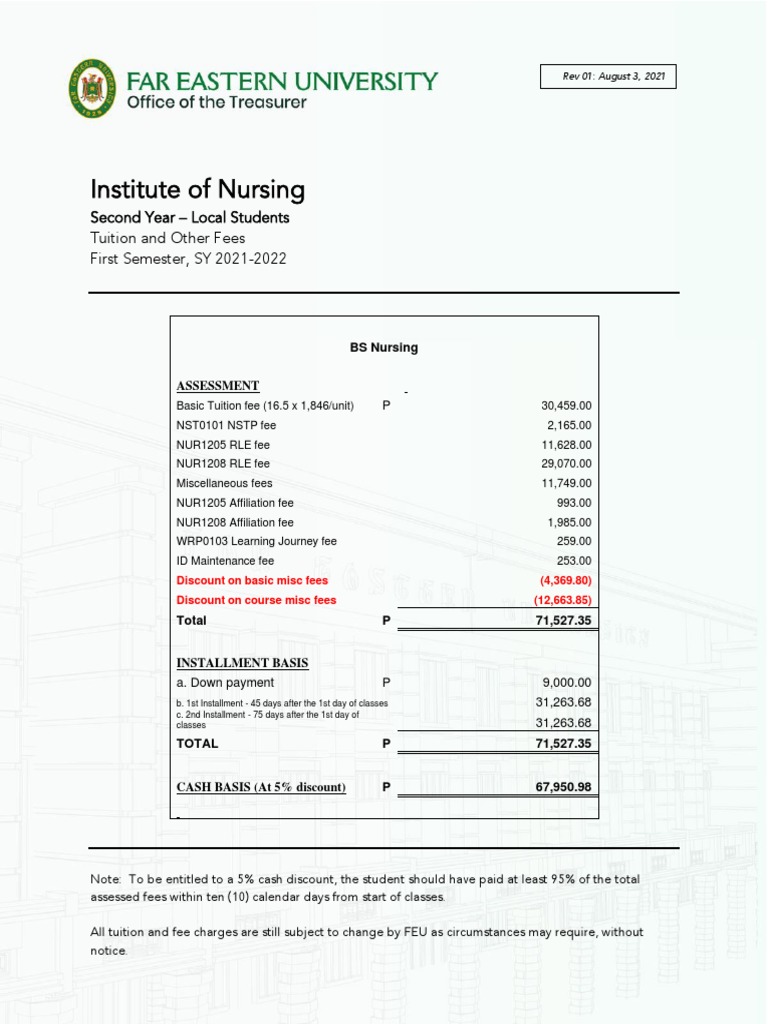 FEU Nursing tuition and fees 2021-2022 | PDF | Fee | Tuition Payments