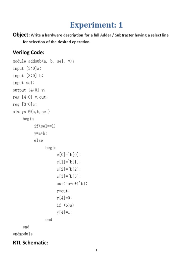 Experiment: 1: Object | PDF | Hardware Description Language ...