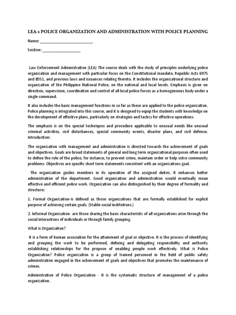 Lea-1 Police Organization and Administration With Police Planning | PDF ...