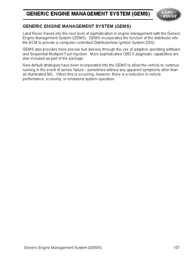 Generic Engine Management System (Gems) PDF Ignition System Engines