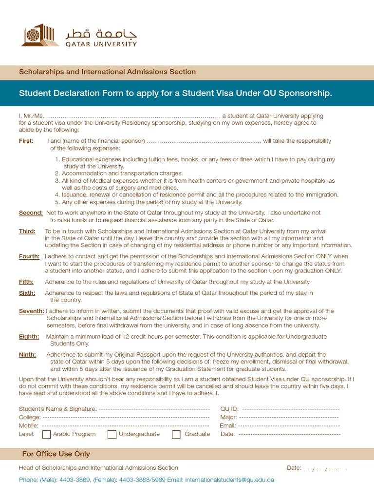 Student Visa Declaration Form QU | PDF | Travel Visa | Fee
