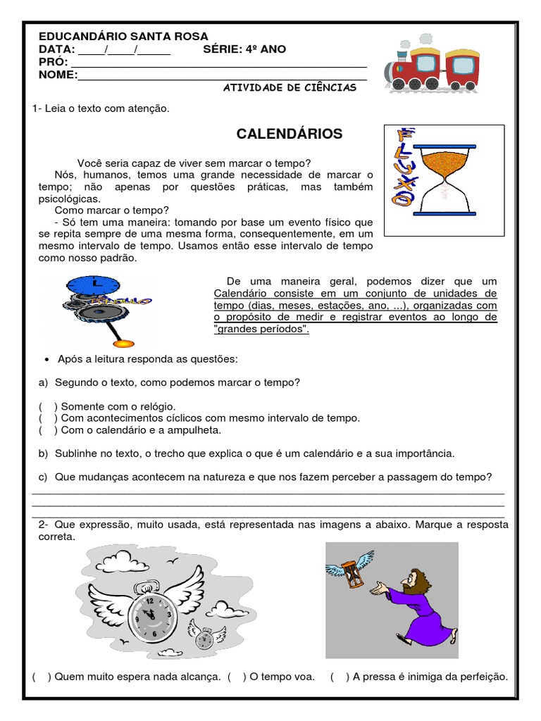 DIA 13 - 4º ANO - CIENCIAS - Calendário Ciencias 4 Ano EAD | PDF ...