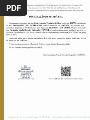 Declaração de Cursando - COM FUNDO - César Augusto Venâncio Da Silva - BIOLOGIA - 240 HORAS