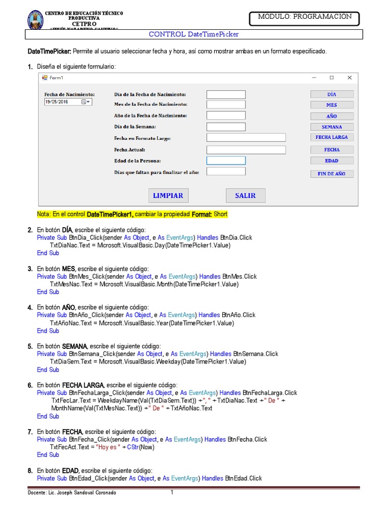 CONTROL DateTimePicker | PDF | Software | Informática