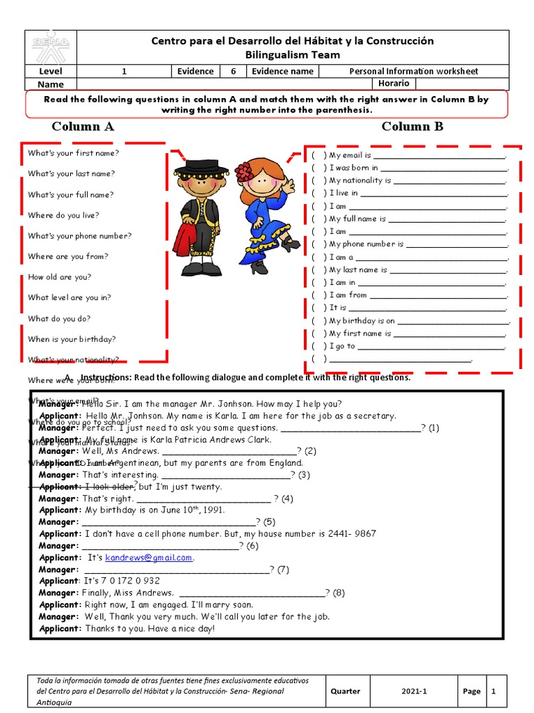 Evidence Personal - Information - Worksheet T1 (1) 6 | PDF | Language ...
