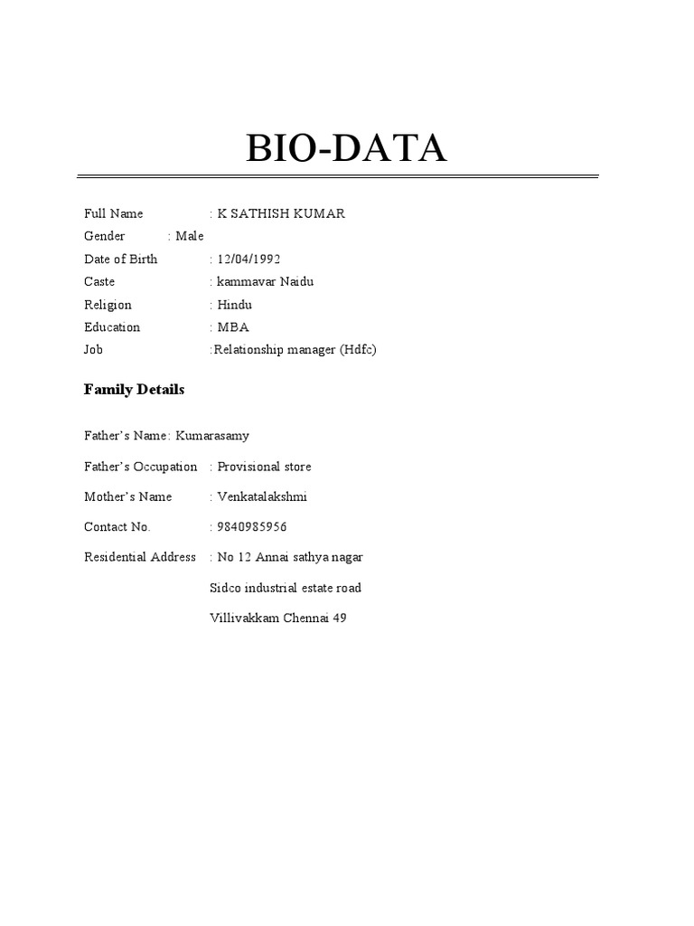 Empty Marriage Biodata Format | PDF