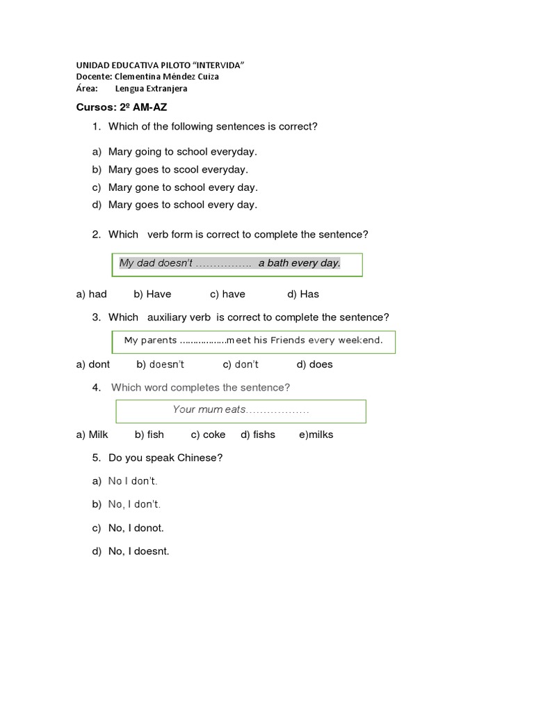 English Grammar Exercises for Students | PDF | Language Arts ...