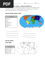 Unit 1 Pre-Test Continents Oceans 1