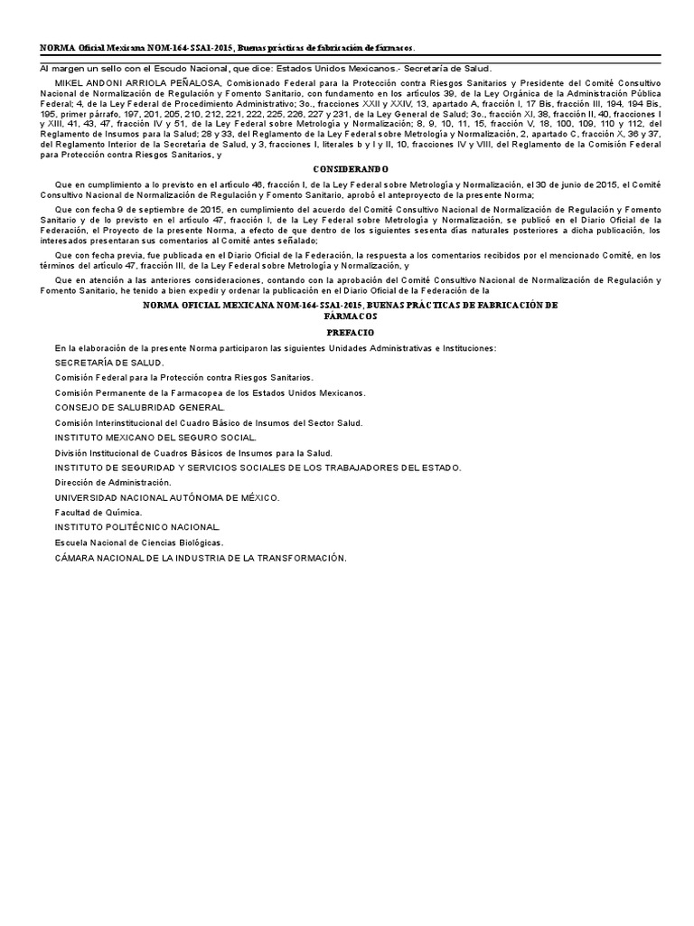 Nom 164 | PDF | Calidad (comercial) | Farmacología
