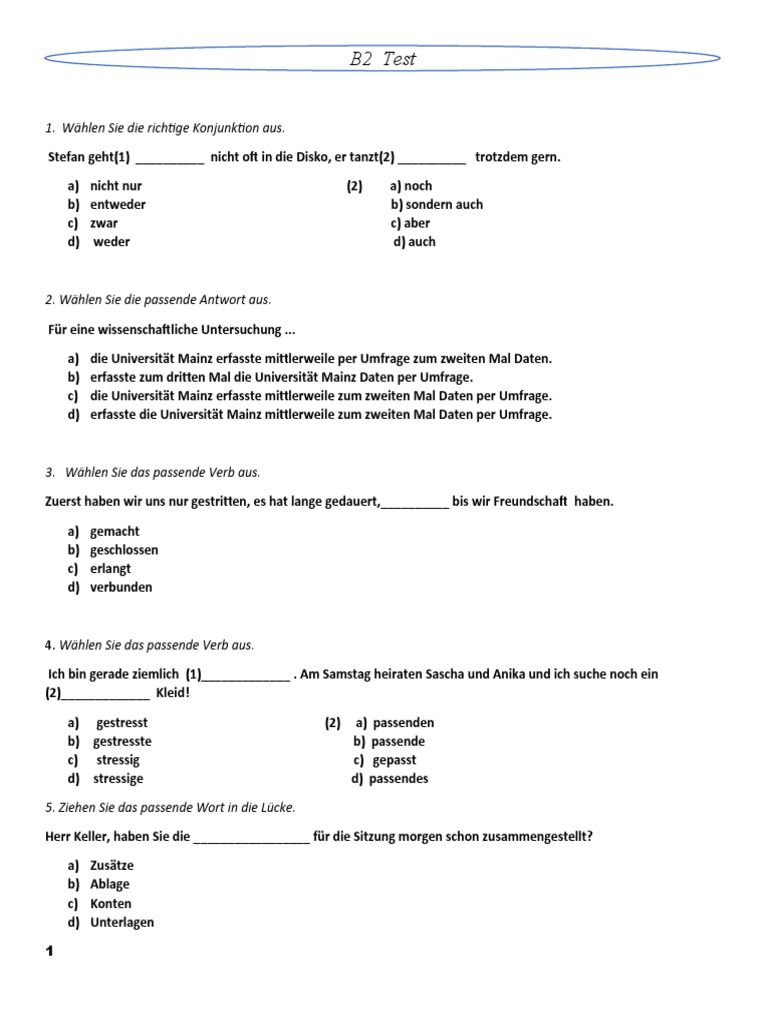 Sicher B2 1 Test Lektion 2
