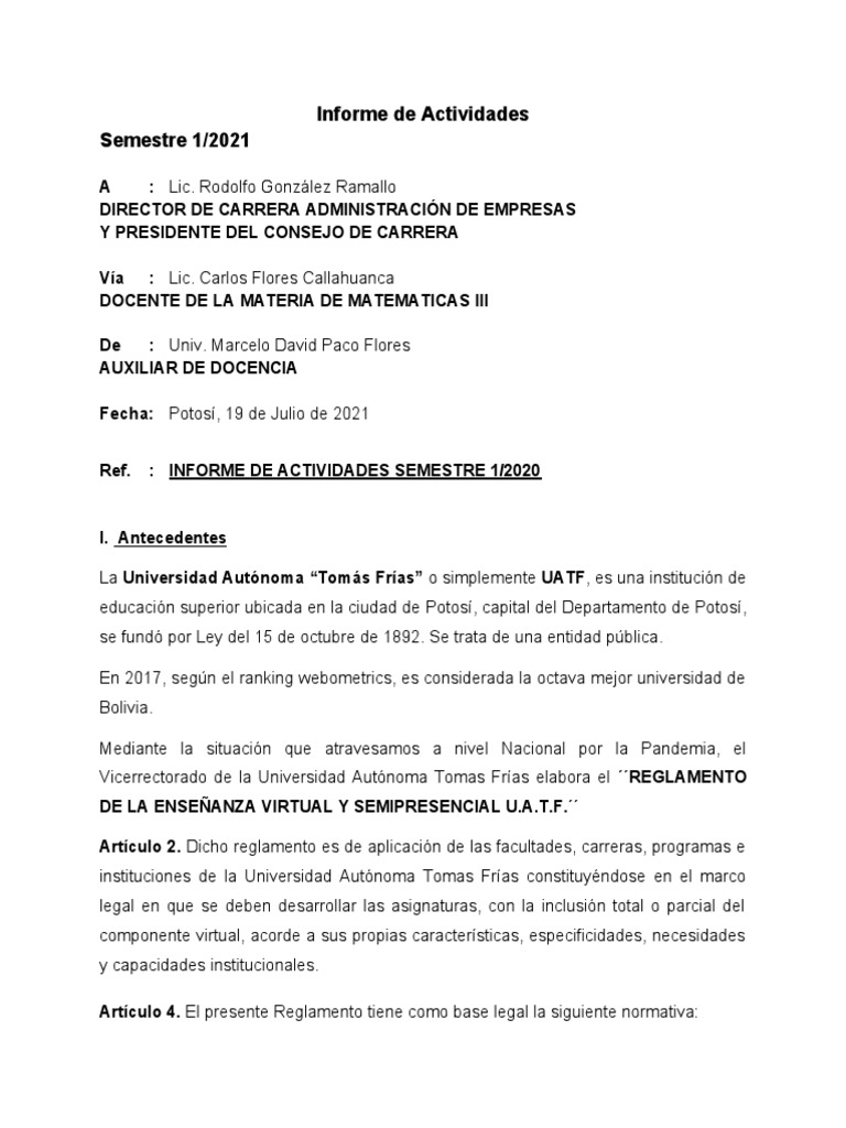 Informe de Actividades 1 2021 | PDF | Espacio vectorial