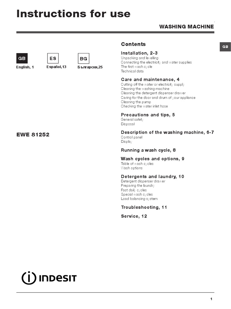 Instructions For Use Washing Machine PDF Washing Machine Ac