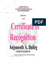 Certificate of Recognition: Anjonneth A. Daileg
