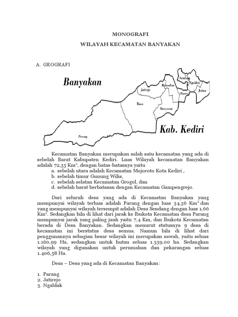 Monografi kecamatan banyakan kabupaten kediri pdf