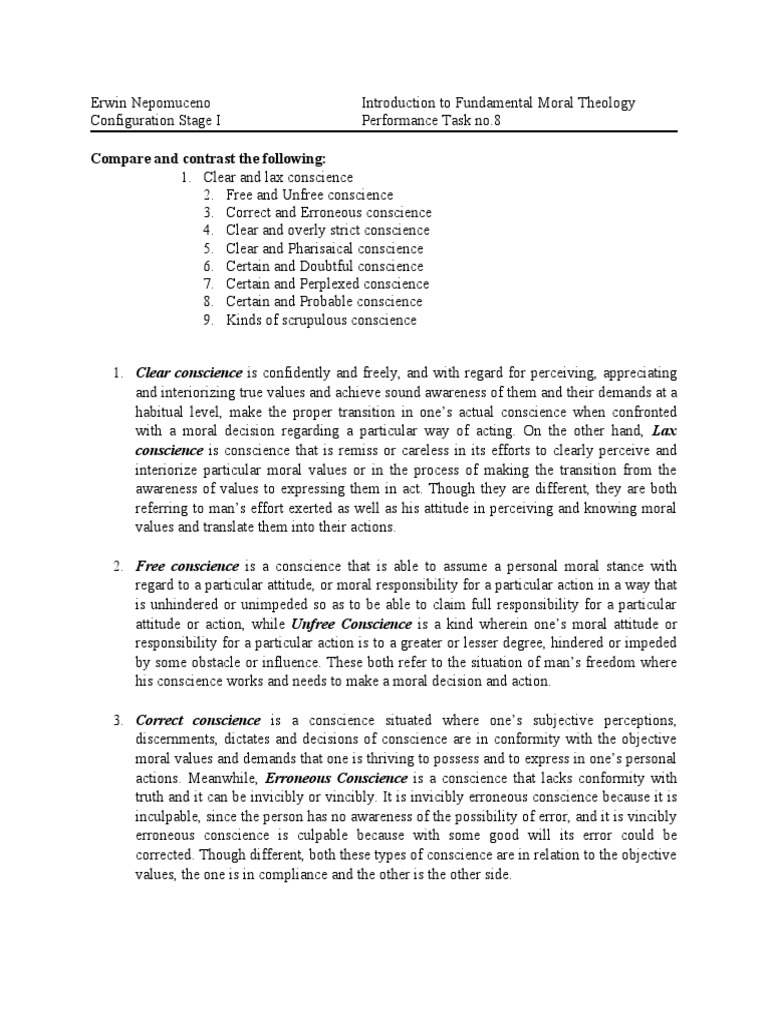 NEPOMUCENO - Performance Task 8 | PDF | Conscience | Judgment (Law)