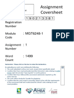 Assignment Coversheet: Student Registration Number: 1 9 0 2 1 3 3 8 1