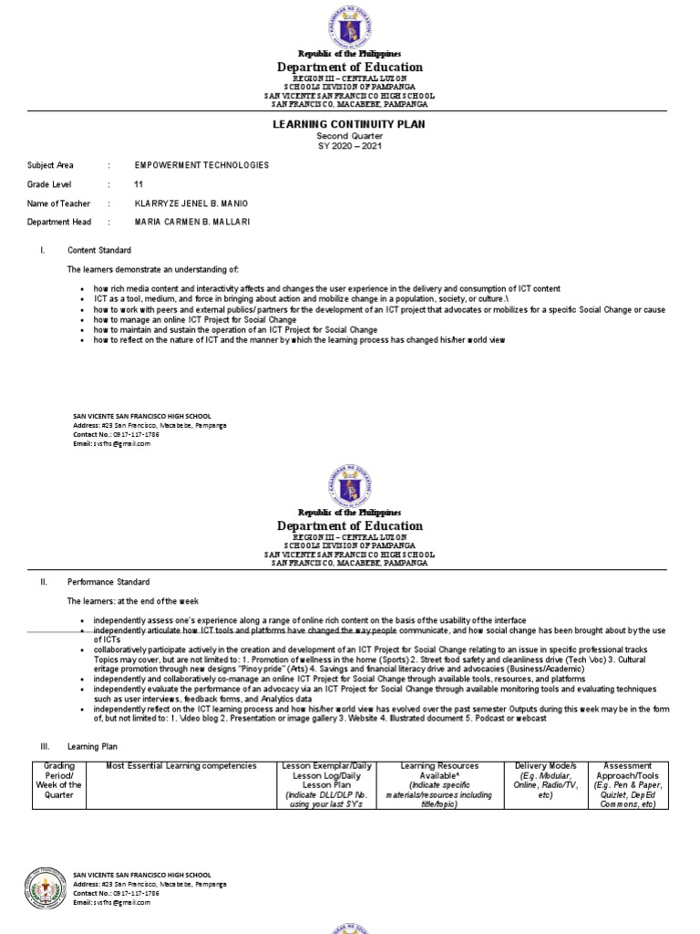 Department of Education: Learning Continuity Plan | PDF | Educational ...