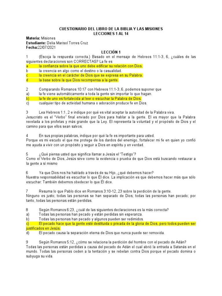 Cuestionario sobre Misiones Cristianas | PDF | Jesús | Iglesia cristiana