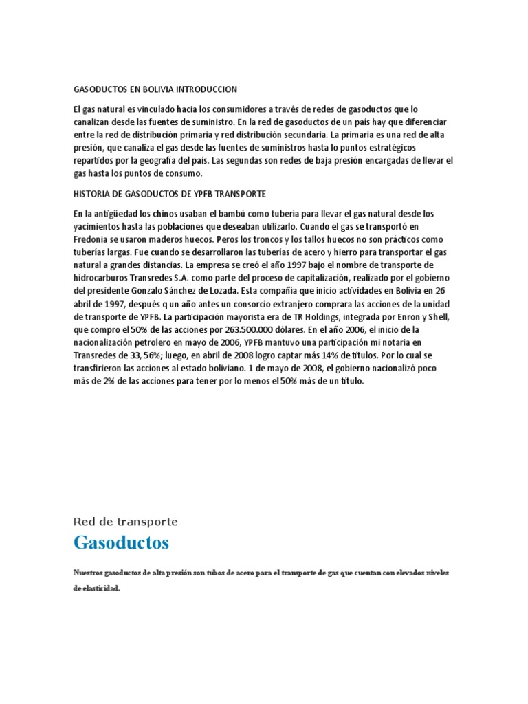 Gasoductos y Semianillo en Bolivia | PDF | Transporte por tubería ...