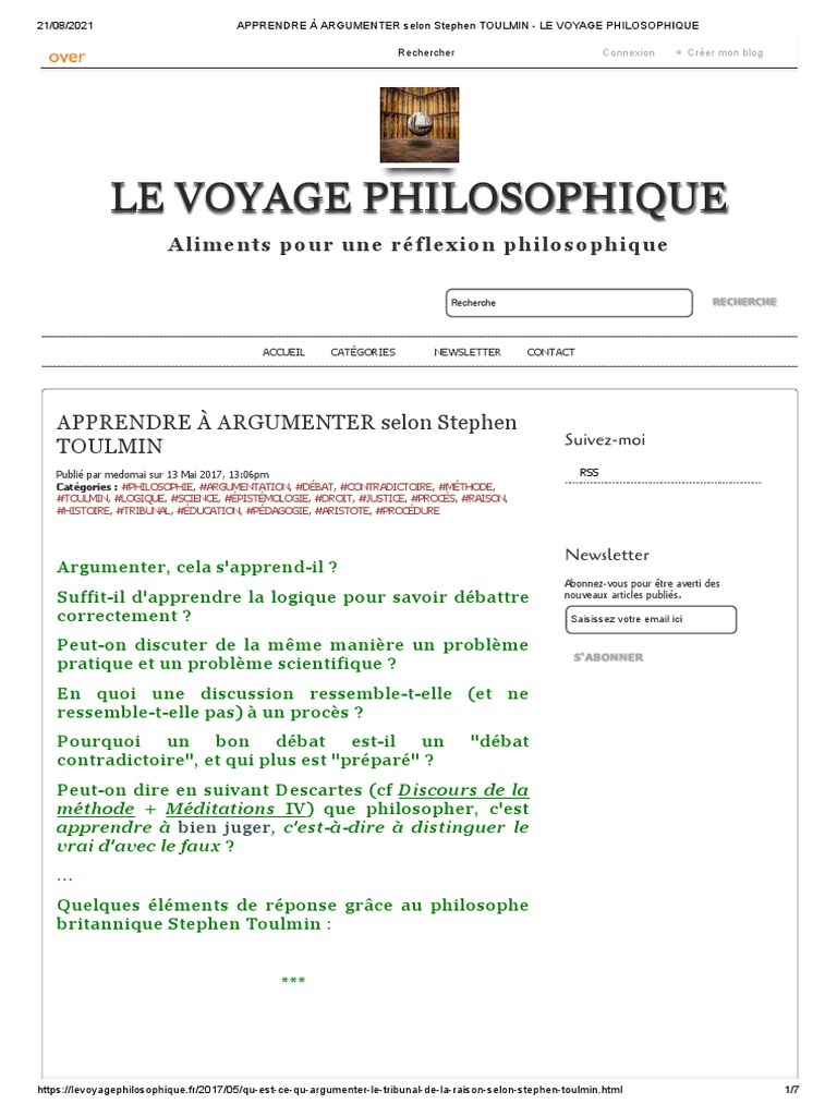 APPRENDRE À ARGUMENTER Selon Stephen TOULMIN - LE VOYAGE PHILOSOPHIQUE ...