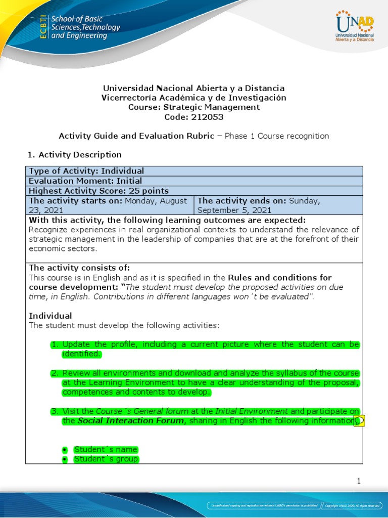 Activity Guide and Evaluation Rubric - Phase 1 - Course Recognition ...
