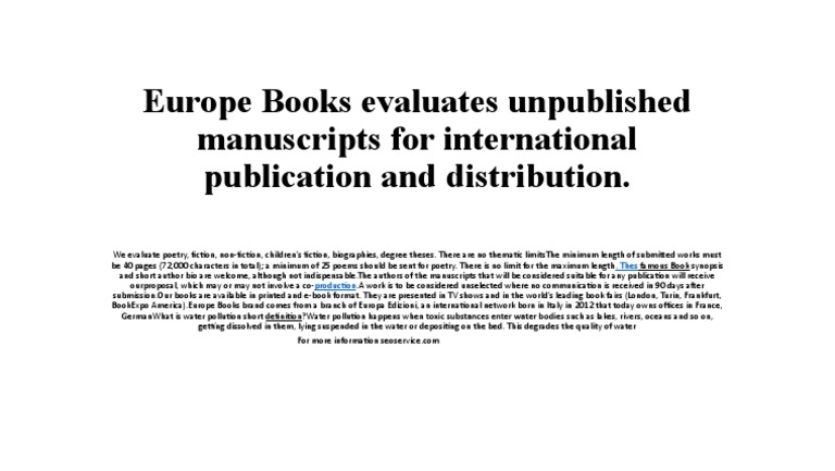 Europe Books Evaluates Unpublished Manuscripts For International ...
