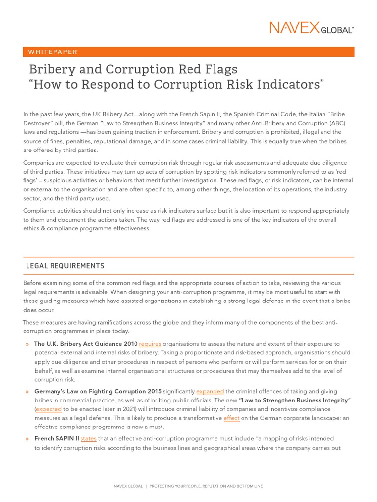 Emea Bribery Corruption Red Flags Whitepaper 2021 PDF Corruption
